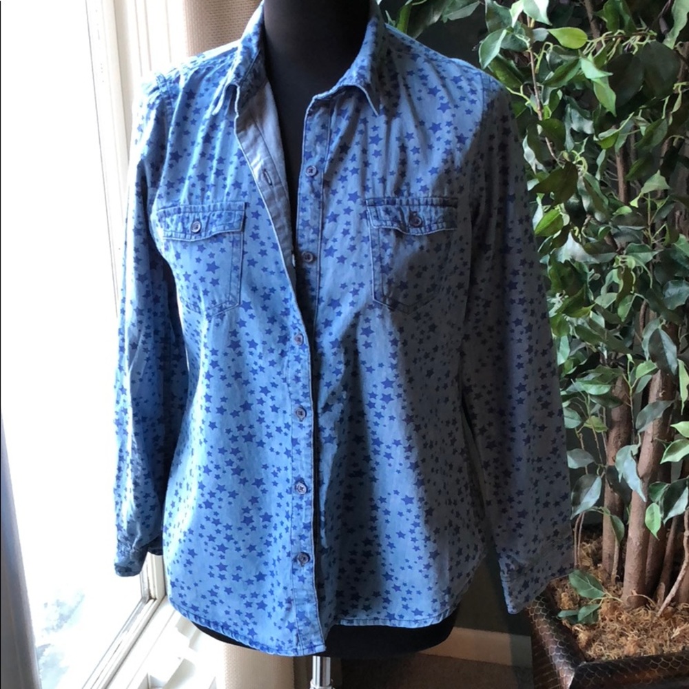 Old Navy Chambray Denim Star Button Up Shirt